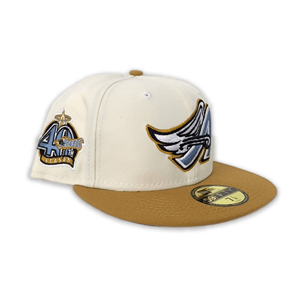 Off White Los Angeles Angels Tan VisorIcy Blue Bottom 40th Season Side Patch New Era 59Fifty Fitted