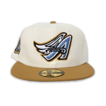 Off White Los Angeles Angels Tan VisorIcy Blue Bottom 40th Season Side Patch New Era 59Fifty Fitted