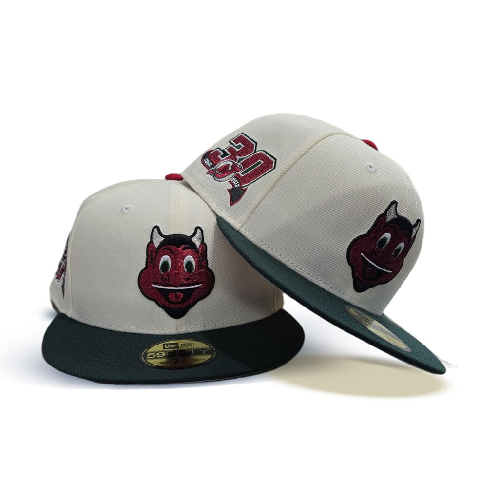 Off White Mascot Logo New Jersey Devils Green Visor Gray Bottom 30th Anniversary Side Patch New Era 59Fifty Fitted