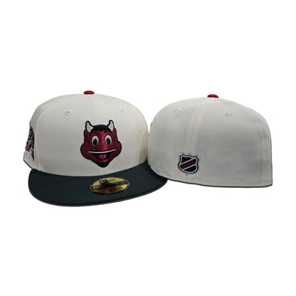 Off White Mascot Logo New Jersey Devils Green Visor Gray Bottom 30th Anniversary Side Patch New Era 59Fifty Fitted
