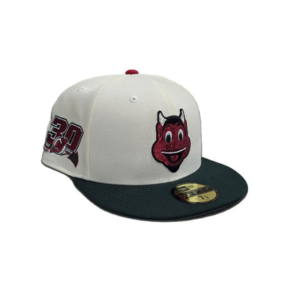 Off White Mascot Logo New Jersey Devils Green Visor Gray Bottom 30th Anniversary Side Patch New Era 59Fifty Fitted