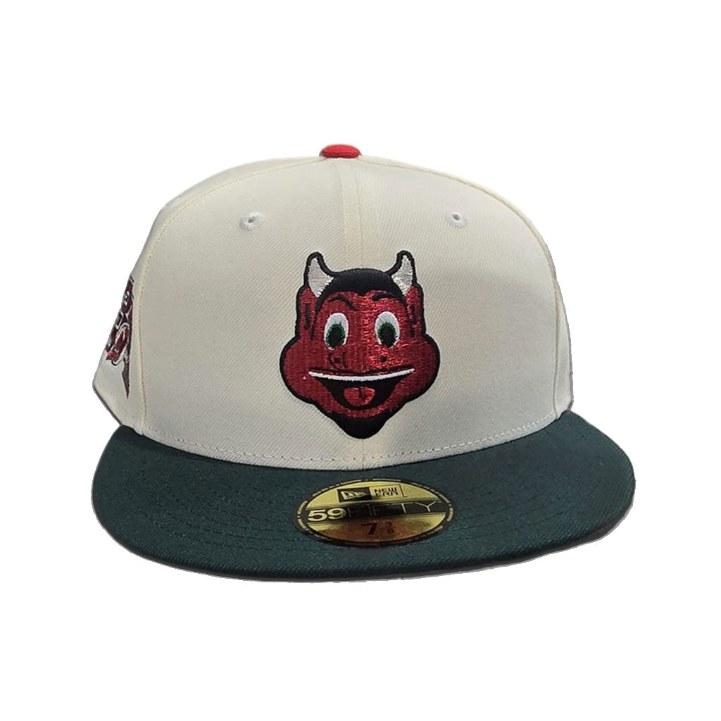 Off White Mascot Logo New Jersey Devils Green Visor Gray Bottom 30th Anniversary Side Patch New Era 59Fifty Fitted