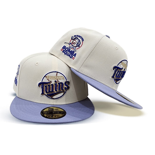 Off White Minnesota Twins Lavender Visor Gray Bottom Bomba Squad Side Patch New Era 59Fifty Fitted