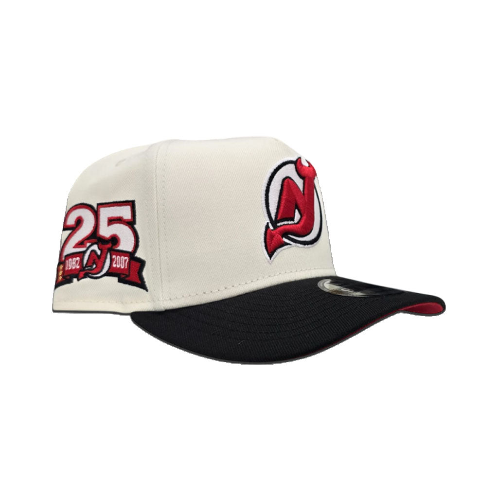 Off White New Jersey Devils Black visor Red Bottom 25th Anniversary Side Patch New Era Curved Brim A-Frame 9Forty Snapback