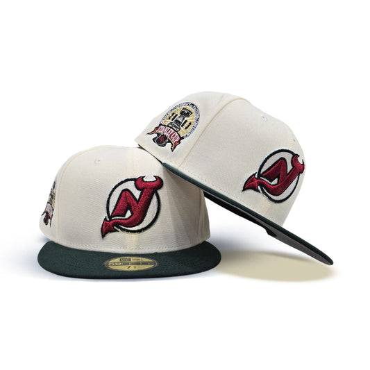 Off White New Jersey Devils Dark Green Visor Gray Bottom 2003 Stanley Cup Side Patch New Era 59Fifty Fitted