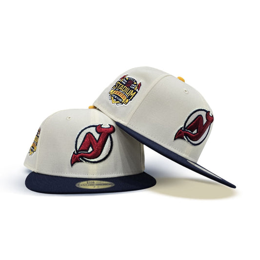 Off White New Jersey Devils Navy Blue Visor Gray Bottom 2014 Stadium Series Side Patch New Era 59Fifty Fitted
