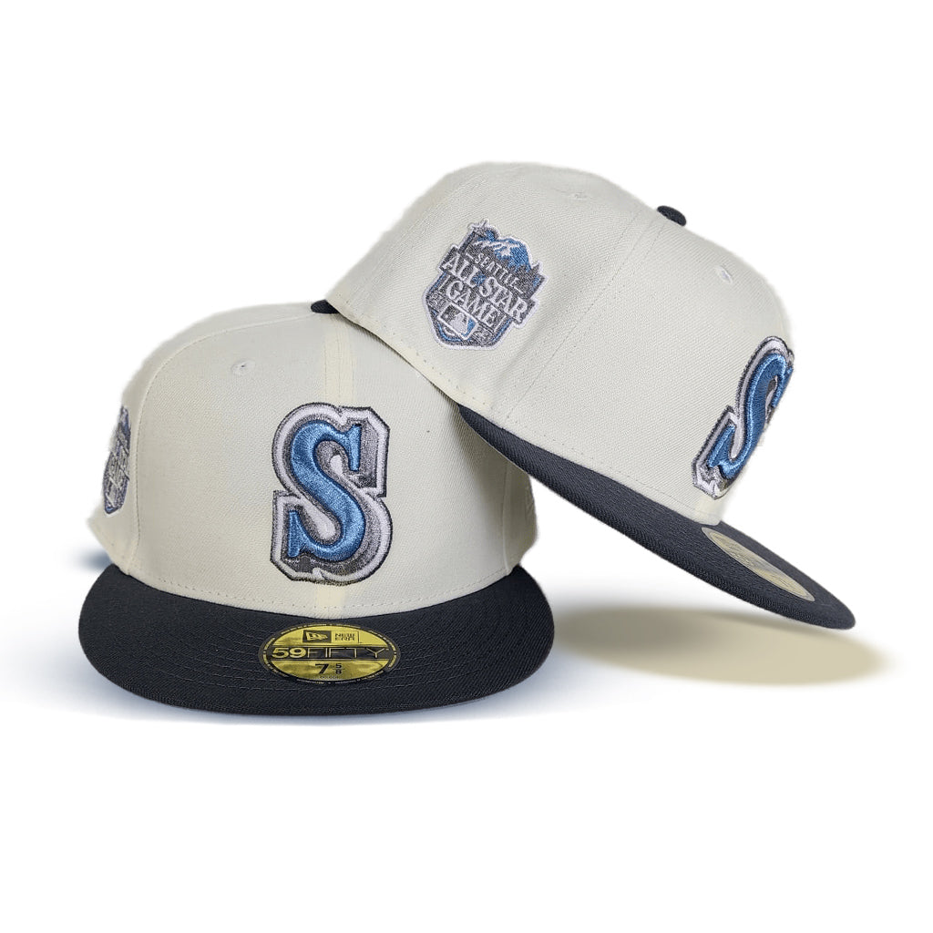 Off White Seattle Mariners Dark Gray Visor Gray Bottom 2023 All Star Game Side Patch New Era 59Fifty Fitted