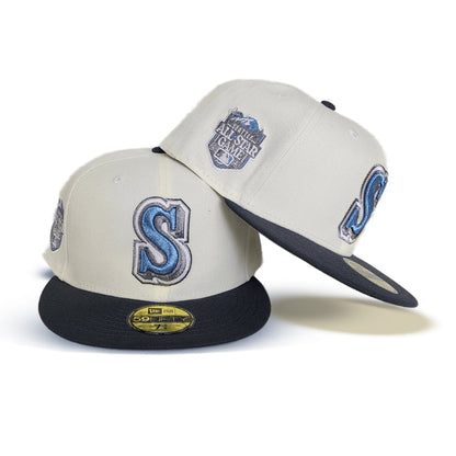 Off White Seattle Mariners Dark Gray Visor Gray Bottom 2023 All Star Game Side Patch New Era 59Fifty Fitted