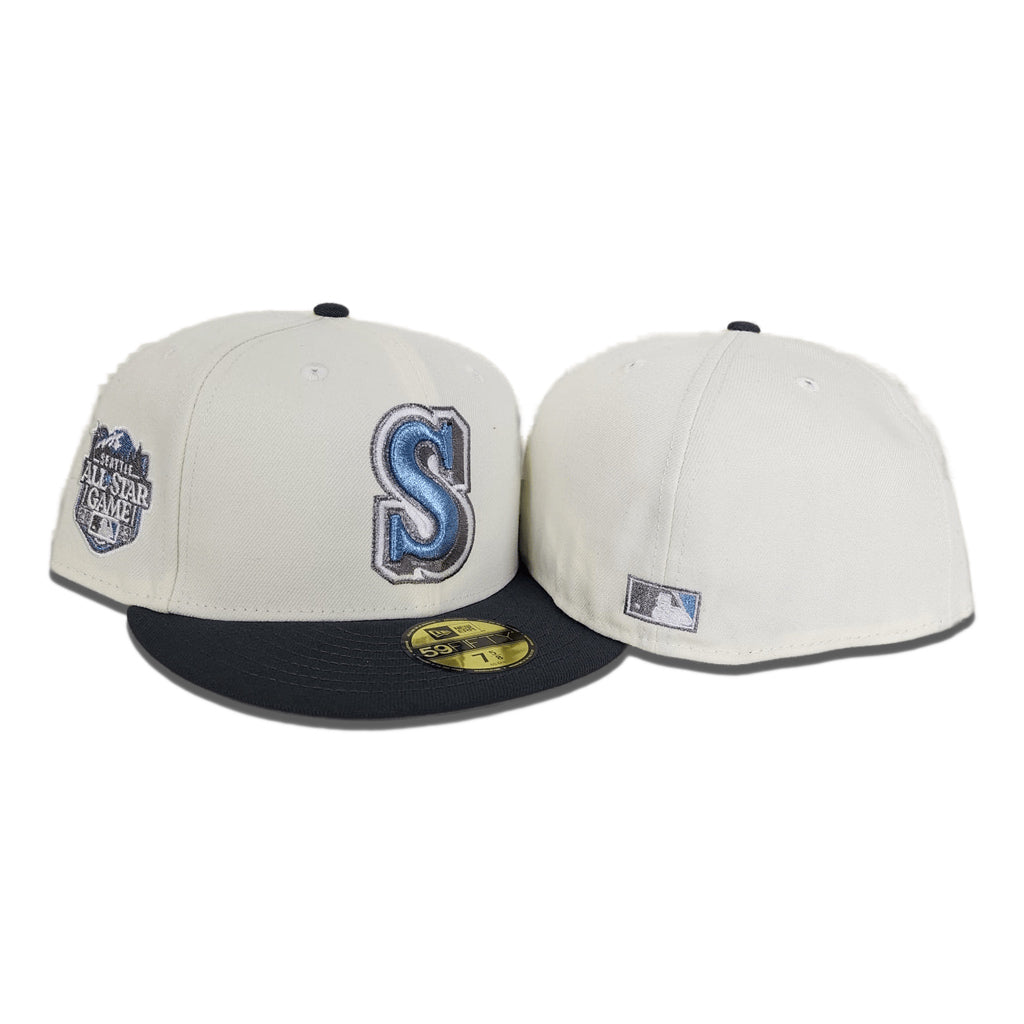 Off White Seattle Mariners Dark Gray Visor Gray Bottom 2023 All Star Game Side Patch New Era 59Fifty Fitted