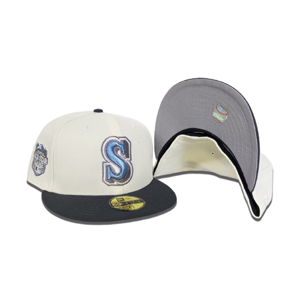 Off White Seattle Mariners Dark Gray Visor Gray Bottom 2023 All Star Game Side Patch New Era 59Fifty Fitted