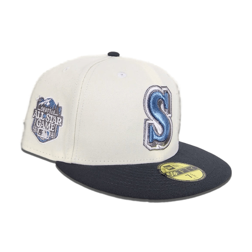 Off White Seattle Mariners Dark Gray Visor Gray Bottom 2023 All Star Game Side Patch New Era 59Fifty Fitted
