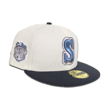 Off White Seattle Mariners Dark Gray Visor Gray Bottom 2023 All Star Game Side Patch New Era 59Fifty Fitted