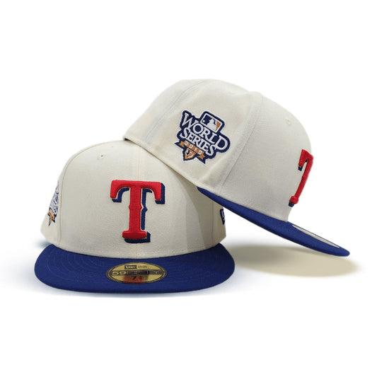 Off White Texas Rangers Royal Blue Visor Gray Bottom 2010 World Series Side Patch New Era 59Fifty Fitted