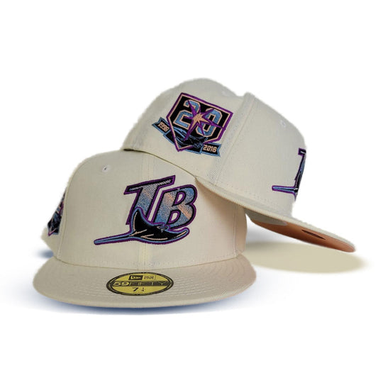 Off White Tampa Bay Rays Peach Bottom 2020 World Champions Side Patch New Era 59Fifty Fitted