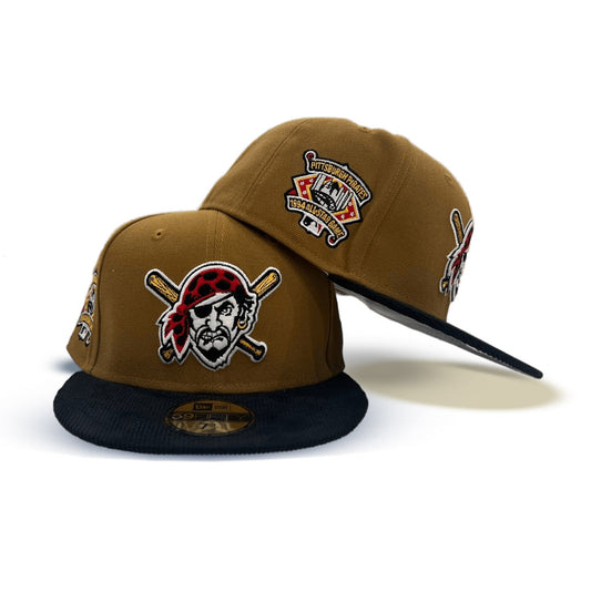 Old Gold Pittsburgh Pirates Black Corduroy Visor Gray Bottom 1994 All Star Game Side Patch New Era 59Fifty Fitted