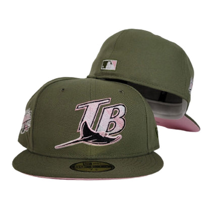 Olive Green Tampa Bay Rays Pink Bottom 1998 Inaugural Season New Era 59Fifty Fitted