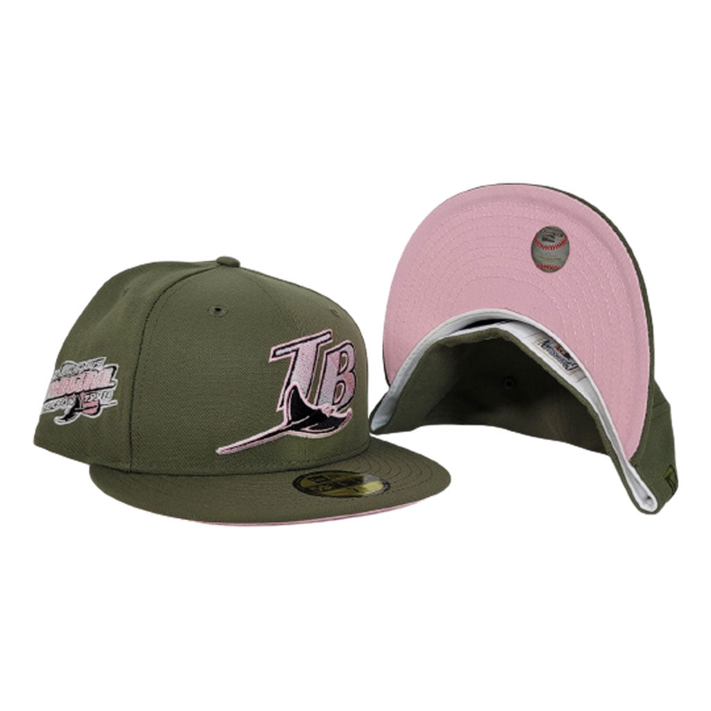 Olive Green Tampa Bay Rays Pink Bottom 1998 Inaugural Season New Era 59Fifty Fitted