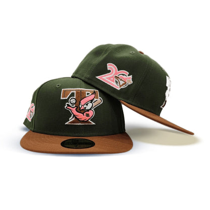 Olive Green Toronto Blue Jays Toast Visor Pink Bottom 20th Anniversary Side Patch New Era 59Fifty Fitted