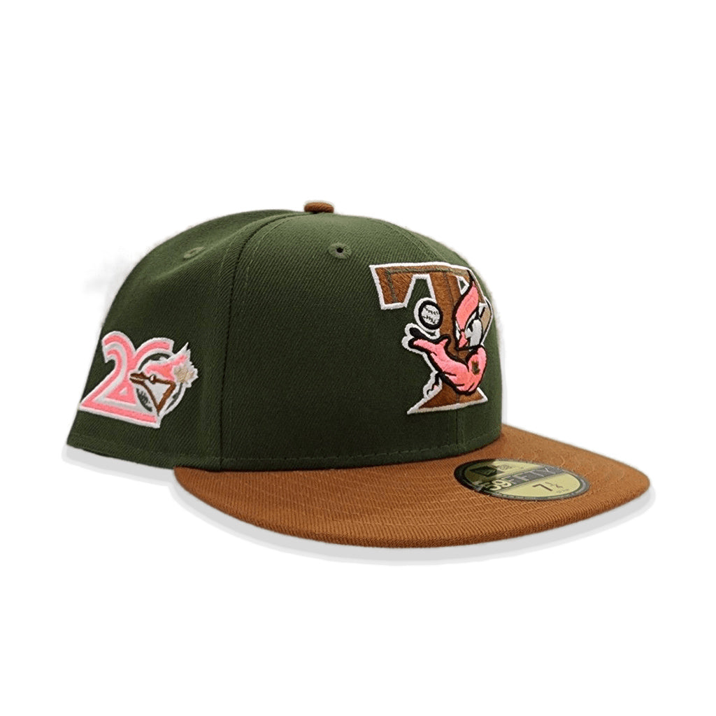 Olive Green Toronto Blue Jays Toast Visor Pink Bottom 20th Anniversary Side Patch New Era 59Fifty Fitted