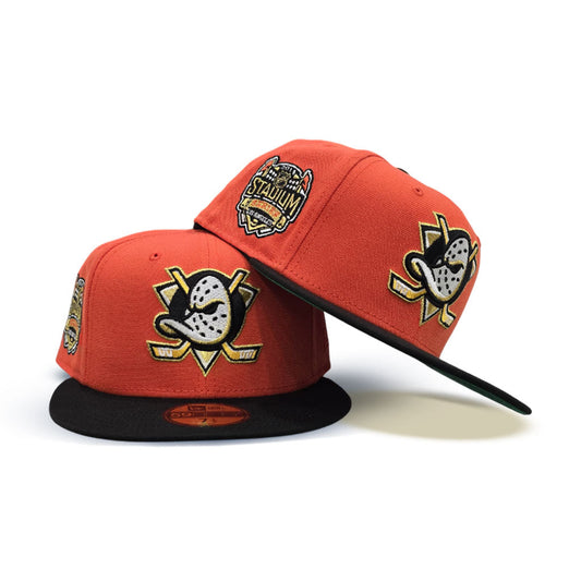 Orange Anaheim Mighty Ducks Black Visor Green Bottom 2014 Los Angeles Stadium Series Side Patch New Era 59Fifty Fitted