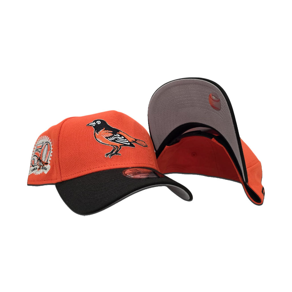 Orange Baltimore Orioles Black Curved Brim Gray Bottom 50th Anniversary Side Patch New Era A-Frame 9Forty Snapback