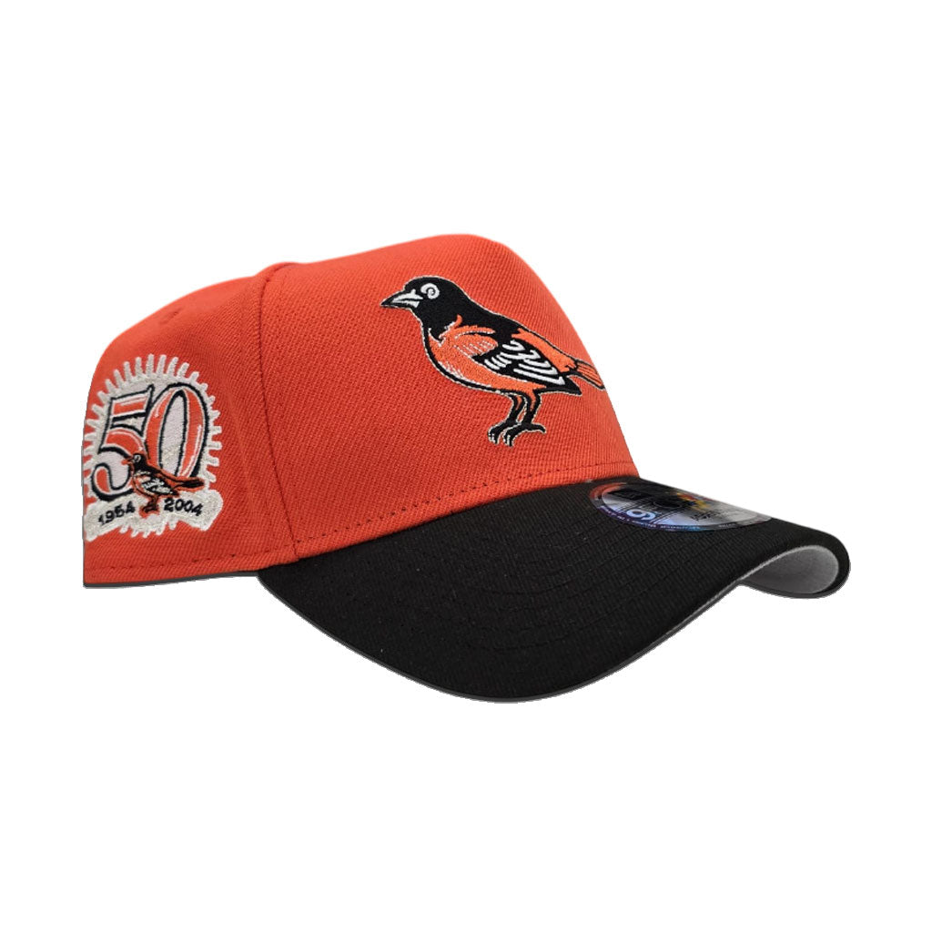 Orange Baltimore Orioles Black Curved Brim Gray Bottom 50th Anniversary Side Patch New Era A-Frame 9Forty Snapback