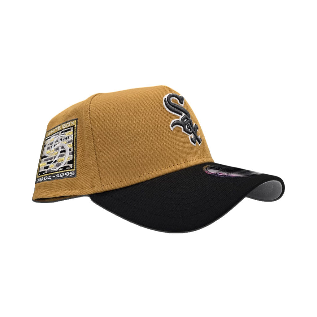 Panama Tan Chicago White Sox Black Curved Brim Gray Bottom 95 Years Side Patch New Era A-Frame 9Forty Snapback