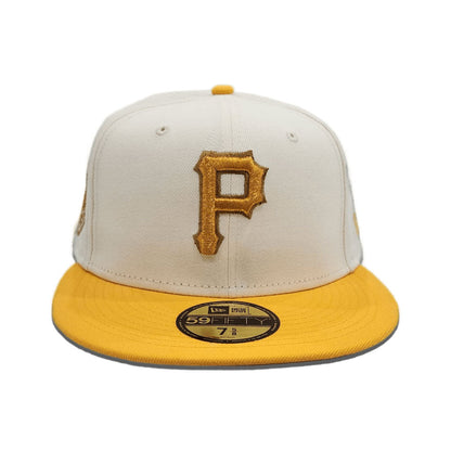 Off White Pittsburgh Pirates Yellow Visor Gray Bottom Three Rivers Stadium Side Patch New Era 59Fifty Fitted