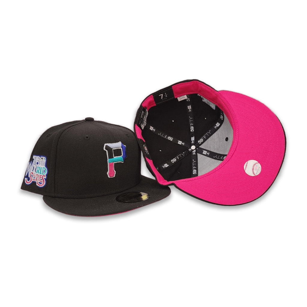 Polar Lights Black Pittsburgh Pirates Fusion Pink Bottom 76th World Series Side Patch New Era 59Fifty Fitted