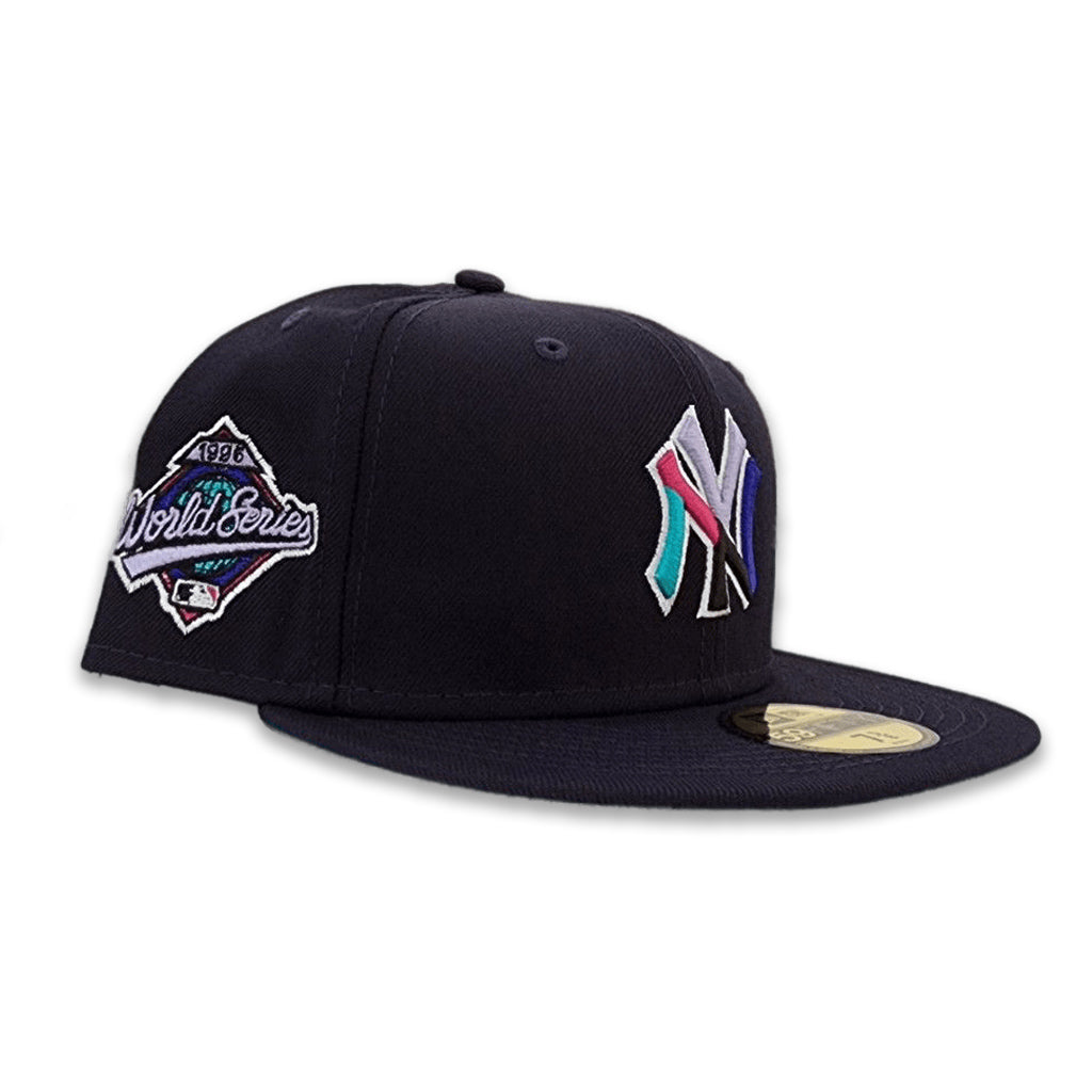 Polar Lights Navy Blue New York Yankees Turquoise Blue Bottom 1996 World Series Side Patch New Era 59Fifty Fitted