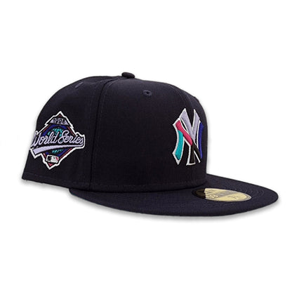 Polar Lights Navy Blue New York Yankees Turquoise Blue Bottom 1996 World Series Side Patch New Era 59Fifty Fitted