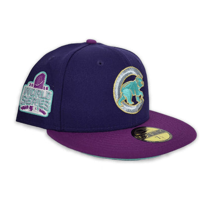 Purple Chicago Cubs Grape Purple Visor mint Bottom 2016 World Series Side Patch New Era 59Fifty Fitted