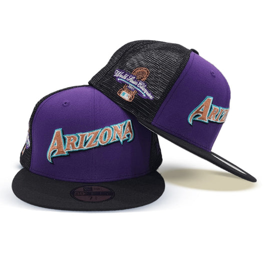 Purple Script Arizona Diamondbacks Black Trucker Gray Bottom 2001 World Series Champions Side Patch New Era 