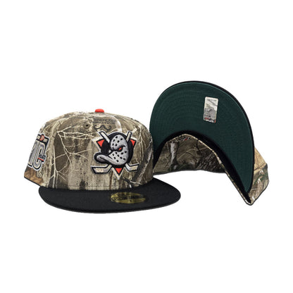 Real Tree Anaheim Mighty Ducks Black Visor Green Bottom 10th Years Side Patch New Era 59Fifty Fitted