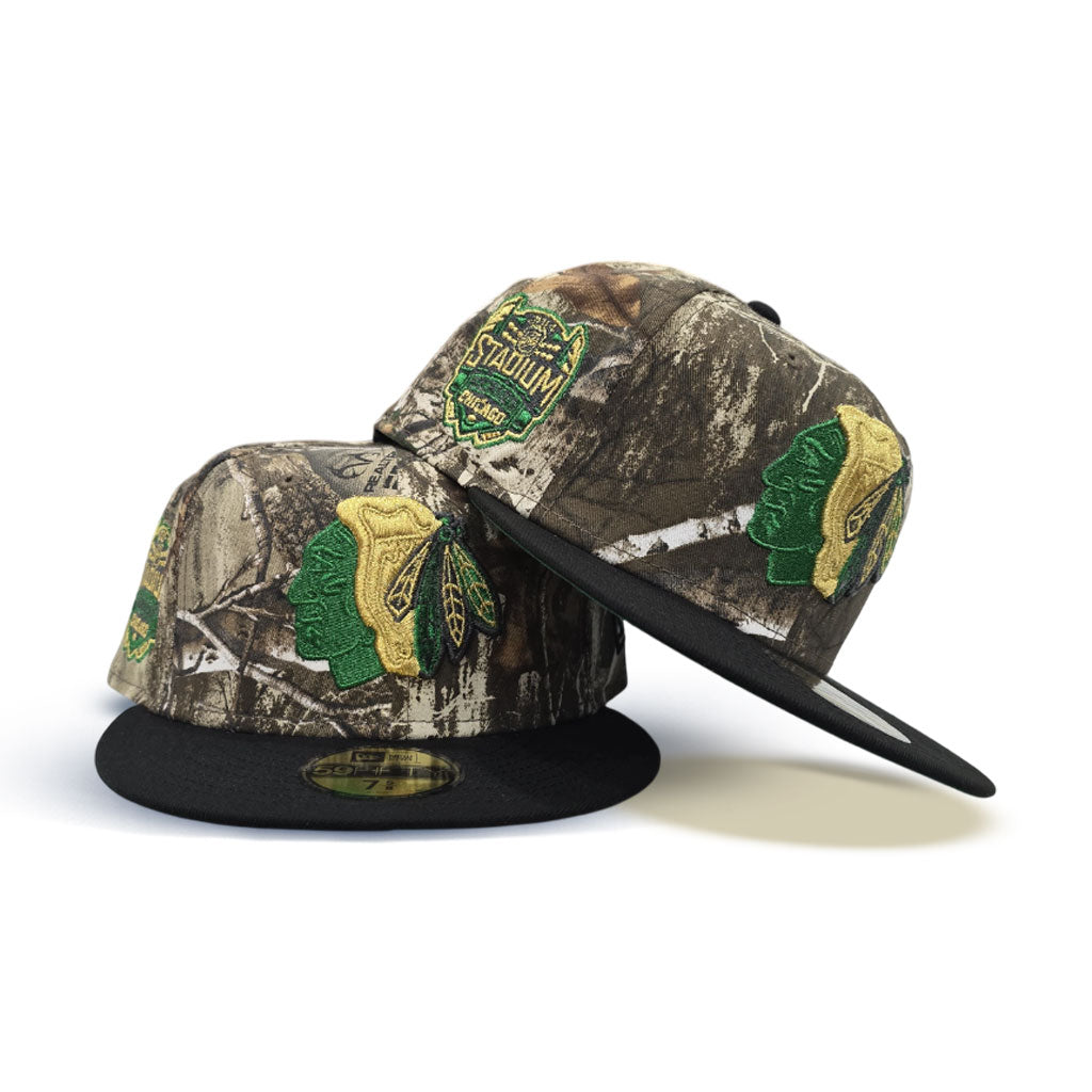 Real Tree Chicago Blackhawks Black Visor Green Bottom 2014 Stadium Series Side Patch New Era 59Fifty Fitted