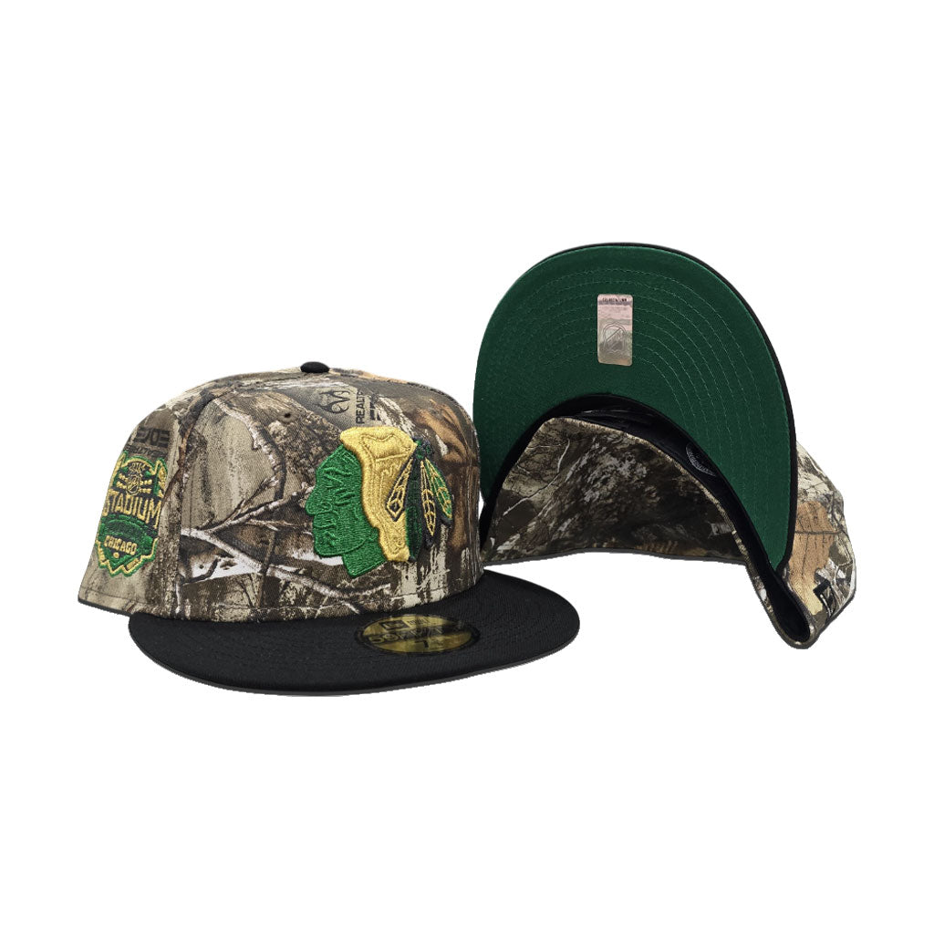Real Tree Chicago Blackhawks Black Visor Green Bottom 2014 Stadium Series Side Patch New Era 59Fifty Fitted