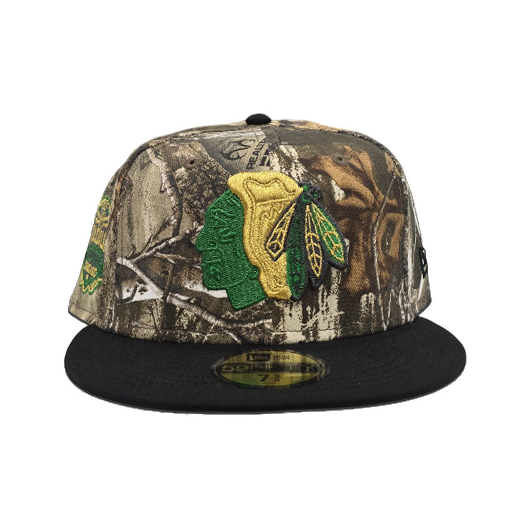 Real Tree Chicago Blackhawks Black Visor Green Bottom 2014 Stadium Series Side Patch New Era 59Fifty Fitted