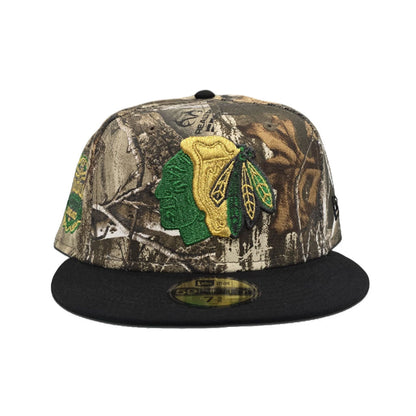 Real Tree Chicago Blackhawks Black Visor Green Bottom 2014 Stadium Series Side Patch New Era 59Fifty Fitted