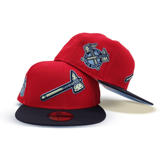 Red Atlanta Braves Navy Blue Visor Icy Blue Bottom 1871 Atlanta Braves Side Patch New Era 59Fifty Fitted