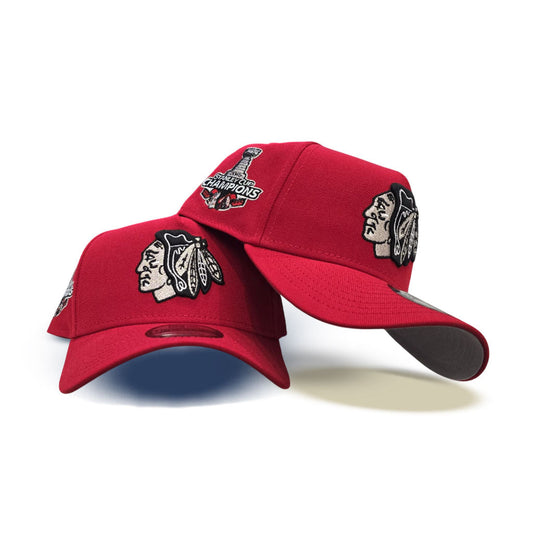 Red Chicago Blackhawks Curved Brim Gray Bottom 2015 Stanley Cup Champions Side Patch New Era A-Frame 9Forty Snapback
