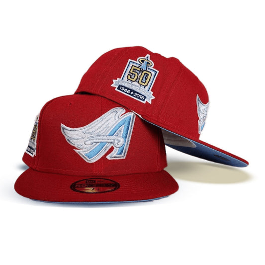 Red Los Angeles Angels Icy Blue Bottom 50th Angel Stadium Side Patch New Era 59Fifty Fitted