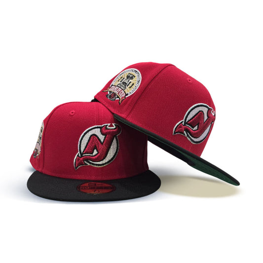 Red New Jersey Devils Black Visor Green Bottom 1995 Stanley Cup 20th Anniversary Side Patch New Era 59Fifty Fitted