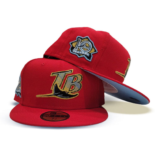 Red Tampa Bay Rays Pink Bottom 10th Seasons Side Patch New Era 59Fifty Fitted
