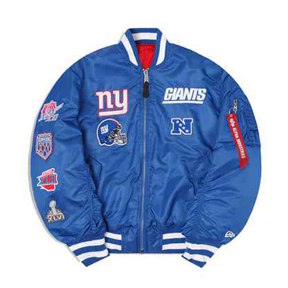 Royal Blue New York Giants Alpha Industries X New Era Reversible MA-1 Bomber Jacket