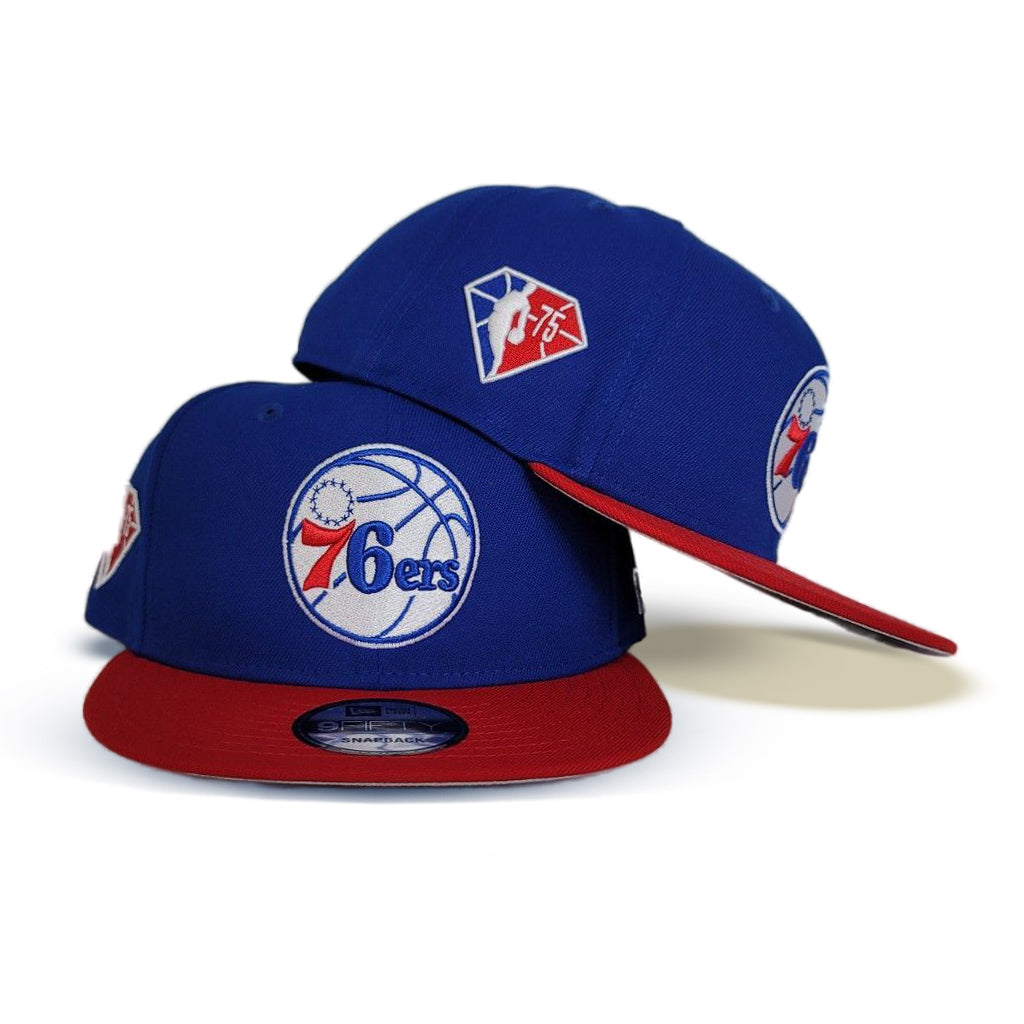 Royal Blue Philadelphia 76ers Red Visor Gray Bottom 75th Anniversary Side Patch New Era 9Fifty Snapback