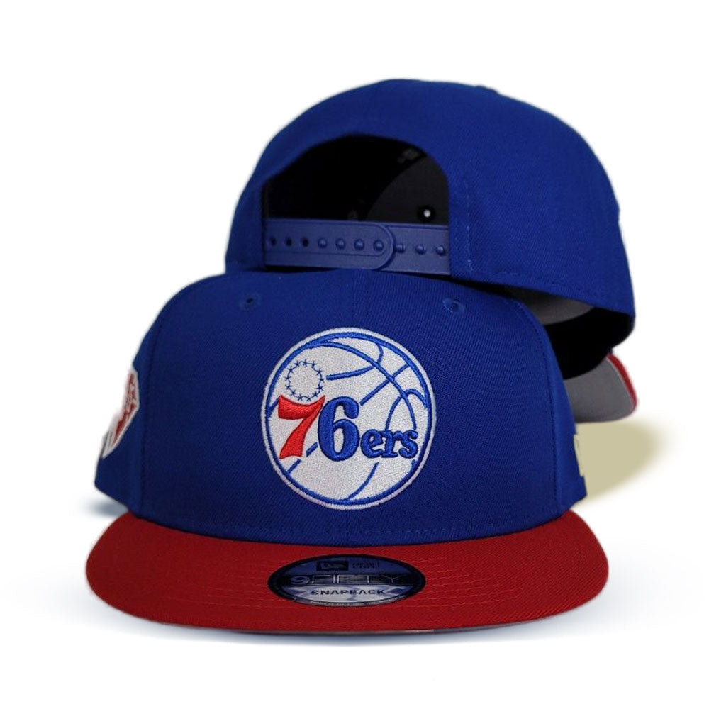 Royal Blue Philadelphia 76ers Red Visor Gray Bottom 75th Anniversary Side Patch New Era 9Fifty Snapback