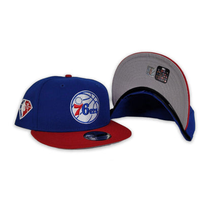 Royal Blue Philadelphia 76ers Red Visor Gray Bottom 75th Anniversary Side Patch New Era 9Fifty Snapback