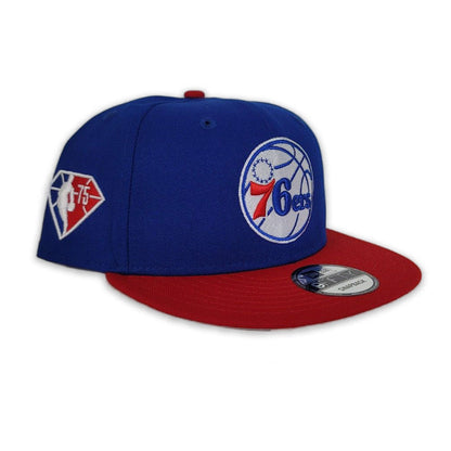 Royal Blue Philadelphia 76ers Red Visor Gray Bottom 75th Anniversary Side Patch New Era 9Fifty Snapback