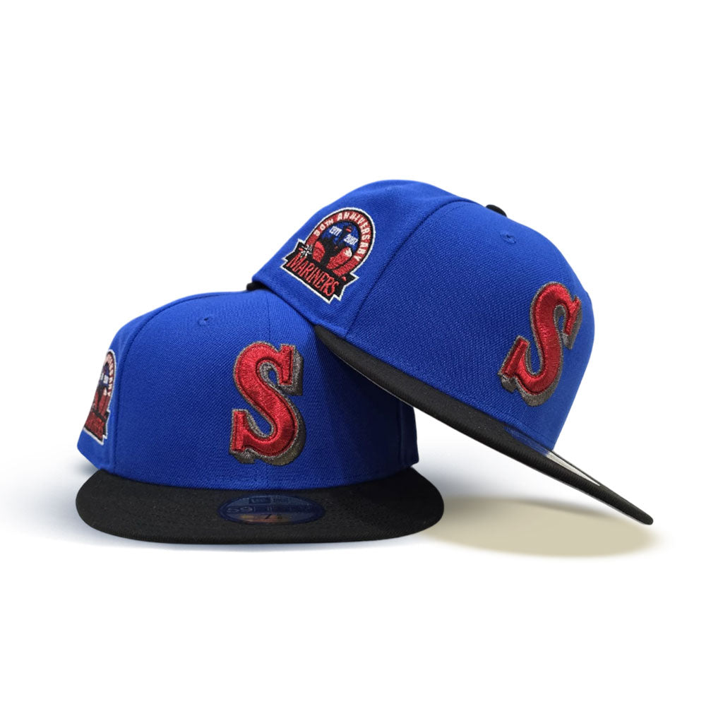 Royal Blue Seattle Mariners Black Visor Gray Bottom 30th Anniversary Side Patch New Era 59Fifty Fitted