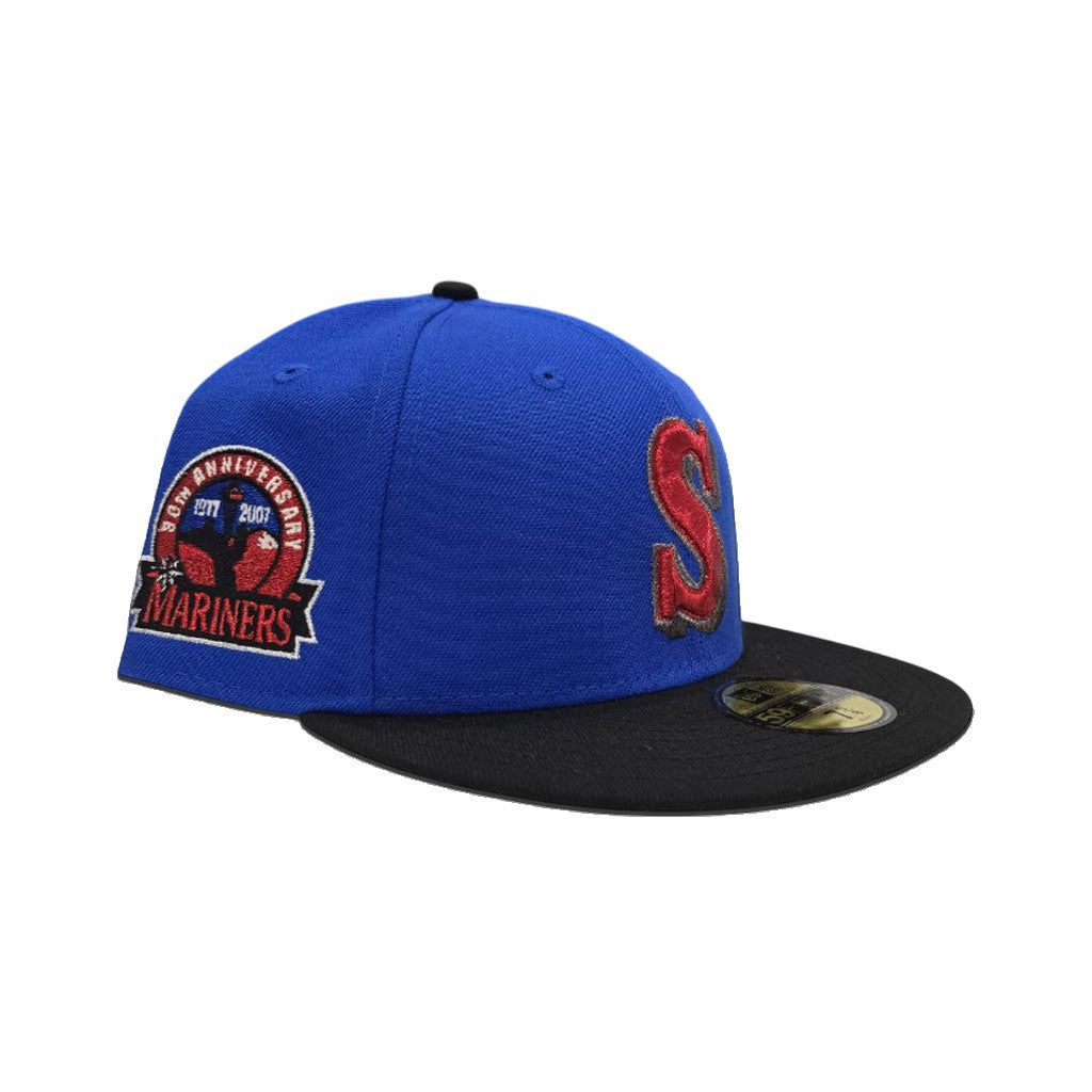 Royal Blue Seattle Mariners Black Visor Gray Bottom 30th Anniversary Side Patch New Era 59Fifty Fitted
